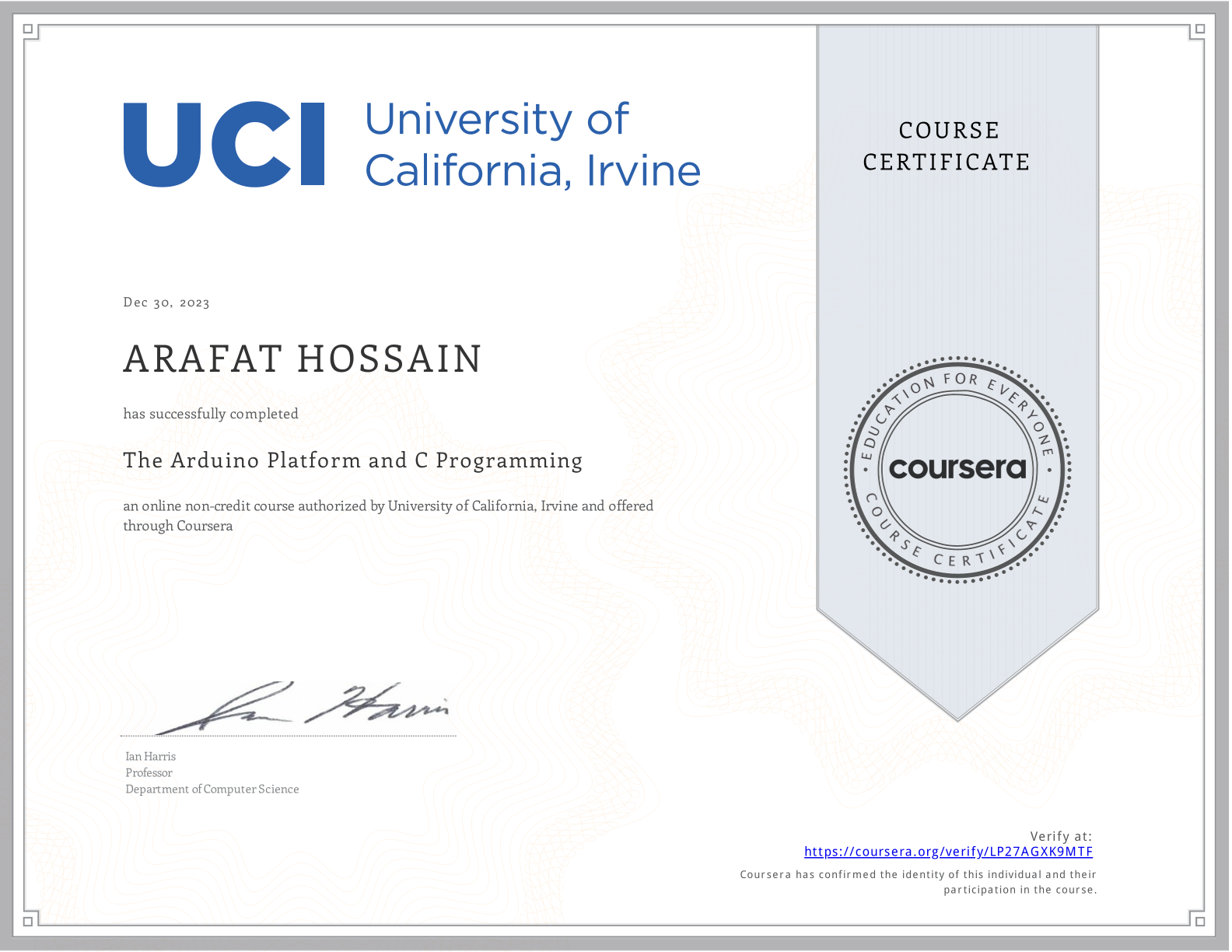 Arduino Certificate
